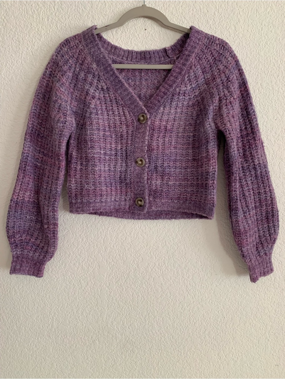 Cropped Purple V-Neck Button Front Women’s Sweater Cardigan